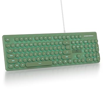 【中古】【未使用】iRoboosta フルサイズ ブルー バックライト付きメンブレンキーボード - 104キー ナンバーパッド付き レトロタイプライター スリムLED ラウンドキ|AJIMURA-SHOP