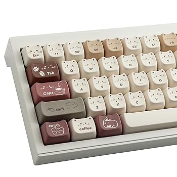 【中古】TYRIXKI PBT かわいいコーヒーキャットキーキャップ - 142キー 昇華型 Maoプロファイル Cherry/Gateron MXスイッチ用 メカニカルゲーミングキー