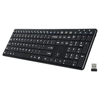 【中古】【未使用】ワイヤレスキーボード - 2.4G ウルトラスリム 静音 フルサイズ コードレス USB PC コンピューターキーボード 数字キーパッド付き プラグアンドプ|AJIMURA-SHOP