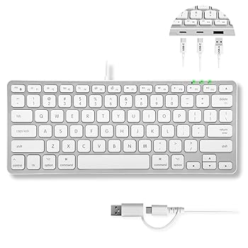 【中古】【未使用】Macally 小型キーボード Mac用 USBハブ付き (3ポート) - 有線 2 in 1 USB C + Aプラグ - Apple互換キーボードでスペースを節約 (78キーレイアウ|AJIMURA-SHOP