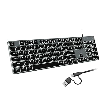 【中古】POWZAN 有線バックライトキーボード Windows/Mac用 軽銀製 か細いで森閑としたなフルサイズ鍵盤 USB A/USB Cデュアルインターフェイスで キーボード-マウス・キーボード・入力機器-パソコン・周辺機器