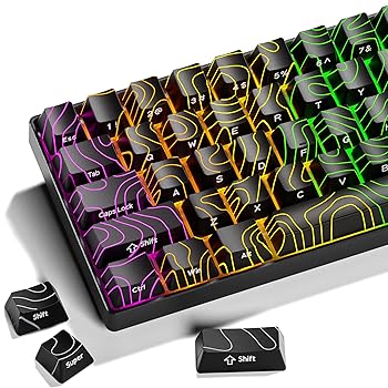 【中古】GMKWTL ブラック地形PBTキーキャップ、シャインスルーキーキャップ、ダブルショットダイサブキーボードキャップ、サイドプリントキーキャップセ
