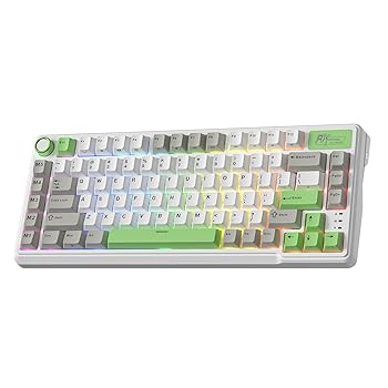 【中古】RK ROYAL KLUDGE L75 メカニカルキーボード、ガスケットアセンブリ、ボタン/マクロキー、タッチ可能ネームプレート、トライモードBT/2.4G/USB-C