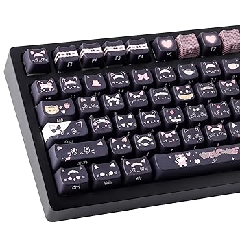【中古】TYRIXKI PBT キーキャップ 142キー かわいいキーキャップ 昇華型 黒猫 キーキャップ マオ プロフィール カスタム キーキャップ Cherry Gateron M