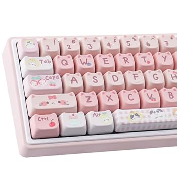 【中古】【未使用】TYRIXKI PBT キーキャップ 140 キー ピンク ニャー猫 キーキャップ 昇華型 キュート キーキャップ マオ プロフィール カスタム キーキャップ Che