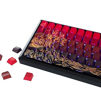 【中古】【未当て嵌める】YMDK 赤いことはやりっ子 ゴールド コーラル 主題メロディ 134手がかり PBT+マイコン 手がかり旗がしら 5面ダイ サブサイドライト シャインスルー カスタムキーキャップ ダ