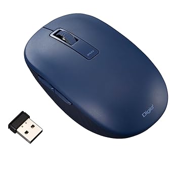 【中古】【未使用】無線静音5ボタン BlueLEDマウス／ネイビー