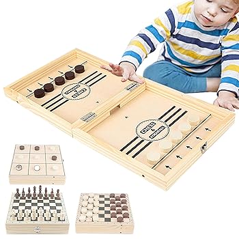 【中古】【未使用】スリングショット ホッケー ゲーム | 4-in-1 ウッド スリング パック チェス チェッカー スリングショット ホッケー - 4-in-1 スリングパック勝