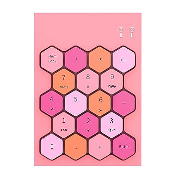 【中古】【未使用】かわいい 六角形キー設計 おしゃれ 数字キーボード 充電式 18キー テンキー 電卓 メカニカル 片手デバイス 2.4G 出納 財務 会計 銀行用 ピンク