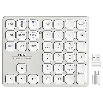 【中古】【未使用】Ewin テンキー キーボード Bluetooth/2.4G接続 ワイヤレス 数字キーボード Bluetoothキーボード 2台まで接続 超薄型 numlock連動 Type-C充電 37
