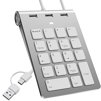 【中古】有線テンキー18キー薄型 USB A/Type-C テンキー人間工学ミニテンキー 3つのUSB 2.0ポートを装備、18キー、オフィス計算用テンキー、mac テンキー