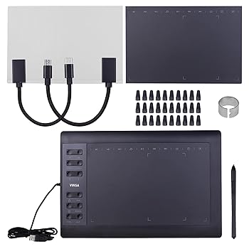【中古】ALXFFBN 10x6インチプロフェッショナルグラフィックスドローイングタブレット12エクスプレスキー、8192レベルバッテリー不要のスタイラス/ 30個