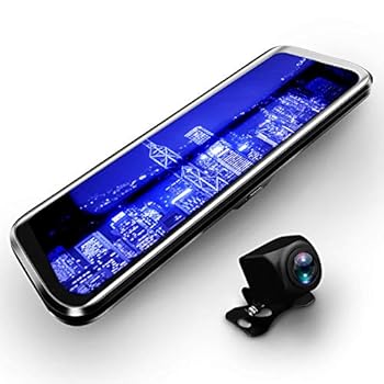 【中古】【未使用】10インチフルスクリーンモニター搭載 ルームミラー型ドライブレコーダー + 防水バックカメラセット タッチパネル操作 フルHD画質 ループ録画 前