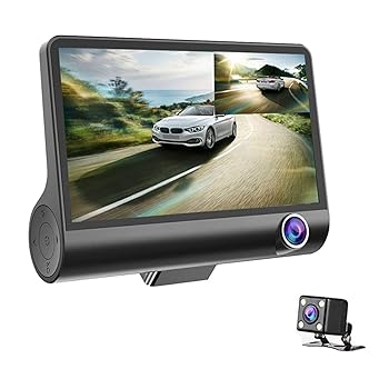 【中古】ドライブレコーダー 車のDVRカメラ4.0インチ3ウェイレンズビデオドライビングレコーダーリアビュー自動登録機2台のカメラ付きダッシュカムDVRSカ