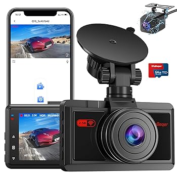 【中古】WiFi Dashcam Auto Vorne und Hinten, 2.5K+1080P Dual Autokamera Mit 64G SD Karte, App-Steuerung, Nachtsicht, WDR,170°+140°Weitwinkel,|AJIMURA-SHOP