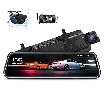 【中古】【未使用】ドライブレコーダー 10インチミラーダッシュカムナイトビジョン1080Pフルタッチスクリーンデュアル前後カメラ車のリアビューミラーループ録画170|AJIMURA-SHOP