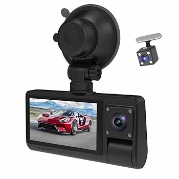 【中古】カーカメラレコーダー,3カメラダッシュカムタッチスクリーンクリアカーバックミラーカービデオ録画ビデオカメラ広角車カメラレコーダー相互接続