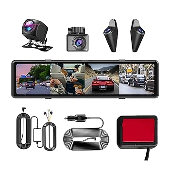 【中古】eexuujkl ABS 車 4CH ダッシュカム 車 Dvr ダッシュカム AHD フロントリアサイドビューカメラ DVR 録画付き 12Quad 分割タッチスクリーン
