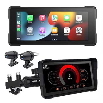 【中古】【未使用】6.86インチデュアル1080 PオートバイドライブレコーダーCarPlay/Android Auto 全身防水オートバイカメラBluetooth GPS 前後ドライブレコーダー