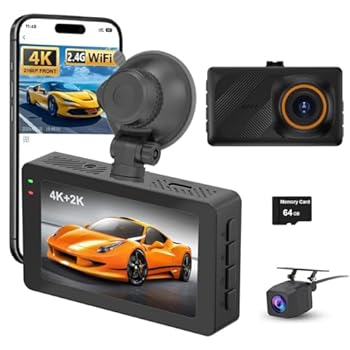 【中古】4K+2K ウルトラHDデュアルダッシュカム フロント&リア 3.0インチIPSスクリーン WiFi接続 アプリコントロール付き 170°広角ナイトビジョン Gセン