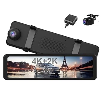 【中古】【未使用】車用バックミラー ダッシュカム 12インチ IPSタッチスクリーン 2160P 4K+2K フロント＆リア カーDVR 分割画面 Wi-Fi内蔵 GPS追跡ログ付き 150°
