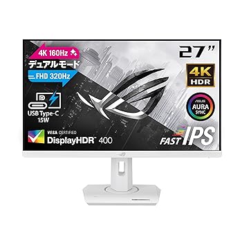 【中古】ASUS 4K ゲーミングモニター ROG Strix XG27UCG-W デュアル流行り物 白 27in/4K (3840x2160)/デュアル流行り物(4K 160サイクル 盛りだくさん固定ディスク 320サイクル)/1ms (GTG