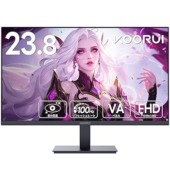 【中古】【未使用】KOORUI モニター 24インチ VA 非光沢 フルHD pcモニター 5ms 100Hz ディスプレイ HDMI VGA 傾き調整 広い視野角 スピーカー非搭載 E2412F|AJIMURA-SHOP