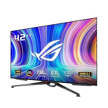 【中古】ASUS 有機EL 4K ゲーミングモニター ROG Swift OLED PG42UQ 41.5in/4K/138サイクル/0.1ms返事をするす早さ/ノングレア/HDMI 2.1 DP/98% DCI-P3/カスタムヒ