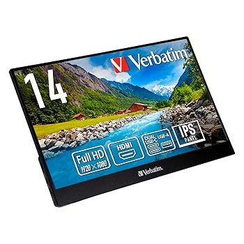 【中古】【未使用】Verbatim バーベイタム モバイルモニター 14インチ フルHD 1080P (ゲーム機/PC対応/HDMI/Type-C/スピーカー付/メーカー2年保証)