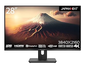 【中古】JAPANNEXT 28インチ モニター 4K UHD 3840x2160解像度 IPS ディスプレイ (KVM/HDMI/DisplayPort/スピーカー内蔵/高さ調節/回転(ピボット)機能/VE