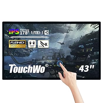 【中古】TouchWo 43インチ静電容量式タッチスクリーン 1920x1080 16:9 ディスプレイ 産業用モニター HD-MI/VGA/USB ポート 教育会議用