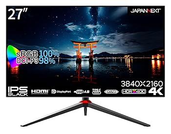 【中古】【未当てはめる】JAPANNEXT 27in 管する 4K UHD 3840x2160解像力 IPS BLACK 見せびらかす (KVM/HDMI/USB-C 給電 (65W) / DisplayPort/金棒引き内蔵/高さ