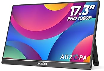 【中古】ARZOPA モバイルモニター 17.3インチ ポータブルモニター 1920*1080 ゲーミング用 ポータブルディスプレイ IPS液晶パネル 薄型 自立型 スイッチ