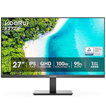【中古】KOORUI モニター 27インチ WQHD 100Hz 1ms PCモニター ディスプレイ IPS AdaptiveSync G-SYN互換 DPx1/HDMIx2/ブルーライトカート/VESA/ゲームモ