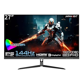 【中古】JAPANNEXT 27in ゲーミングモニター 144サイクル 1ms 盛りだくさん固定ディスク 1920x1080解像力 IPS ダイアログボックス 見せびらかす (HDMI/DisplayPort/VESA相応う/青みともし火