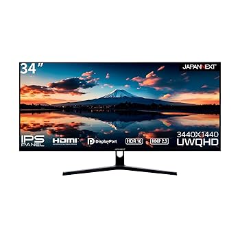 【中古】JAPANNEXT 34インチ モニター UWQHD 3440 x 1440 IPS(ADS) ディスプレイ (HDMI/DisplayPort/スピーカー内蔵/VESA対応/ブルーライトカット) JN-IP