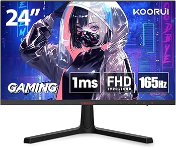 【中古】KOORUI ゲーミングモニター 24インチフルHD VA 非光沢 1ms 165Hz FPS, RTS向けDCI-P3, AdaptiveSync対応, 傾き調節, HDMI X2, DP, VESA, ブルー