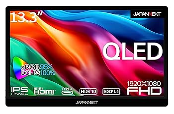 【中古】JAPANNEXT 13.3in 移動性管する IPS ダイアログボックス 盛りだくさん固定ディスク 1920x1080解像力 かっこ良い入れもの付き添い人 (Type C/MAC マイコン相応う/金棒引き内蔵 / sRGB100%