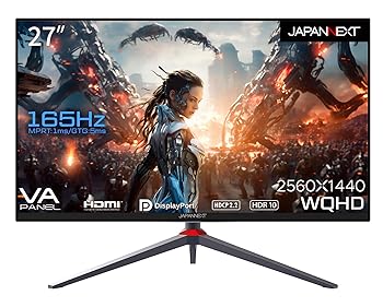 【中古】JAPANNEXT 27in ゲーミングモニター 165サイクル 1ms WQHD 2560x1440解像力 VA ダイアログボックス 見せびらかす (HDMI/DisplayPort/VESA相応う/高さ調節する/回転させる(ピ