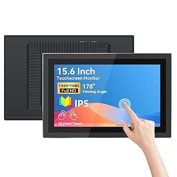 【中古】Showscren モバイルモニター15.6インチプロ仕様の産業用モニターFHD 1920x1080 IP65 10点タッチフルメタルオープン型モバイルディスプレイサポー