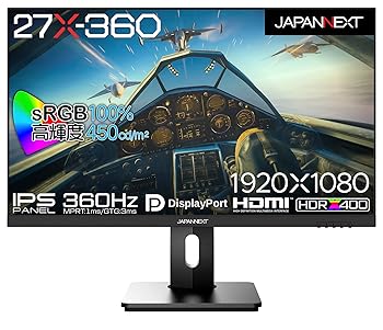 【中古】【未使用】JAPANNEXT 27インチ ゲーミングモニター 360Hz 1ms フルHD 1920x1080解像度 IPS パネル ディスプレイ (HDMI/DisplayPort/VESA対応/高さ調節/回転