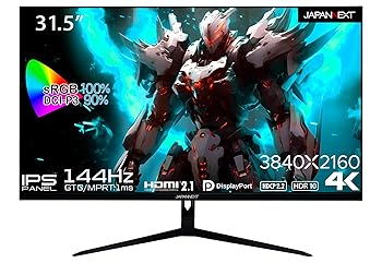 【中古】JAPANNEXT 31.5in ゲーミングモニター 144サイクル 1ms 4K UHD 3840x2160解像力 IPS ダイアログボックス 見せびらかす (HDMI/DisplayPort/VESA相応う/青碧ライ