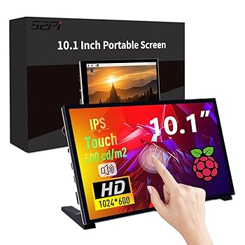 【中古】GeeekPi 10.1in 静電静電容量式タッチスクリーンモニター、Raspberry Pi用、1024x600 IPS LCD見せびらかす、デュアル金棒引き付き添い人、HDMIポータ