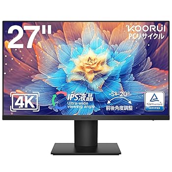 【中古】【未使用】KOORUI 27インチ 4K モニター IPS 非光沢 ディスプレイ (3840×2160/HDR10/DCI-P3 90%/VESA対応) 傾き調整 デスクトップモニター HDMI/DP接続 34,008円