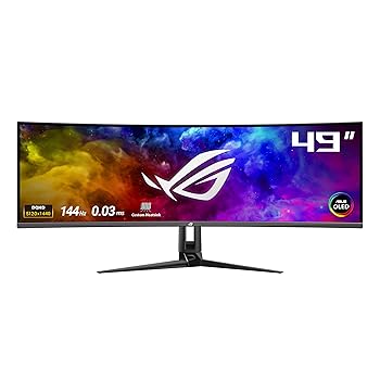【中古】【未当て嵌める】ASUS 有機EL 曲線状の形 ゲーミングモニター ROG Swift OLED PG49WCD 49in / QD-OLED / 144サイクル / 0.03ms / HDR/G-SYNC? / カスタムヒートシンク/RO