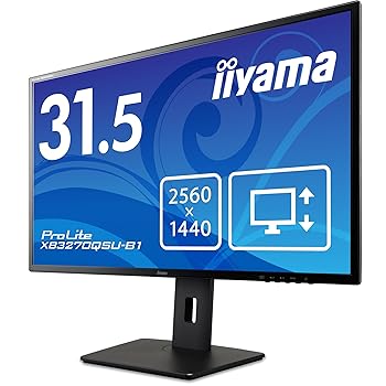 【中古】iiyama WQHD モニター ディスプレイ 31.5インチ ProLite XB3270QSU-B1 IPS方式 HDMI DisplayPort USBハブ 高さ調整 角度調整 全ケーブル付 3年保|AJIMURA-SHOP