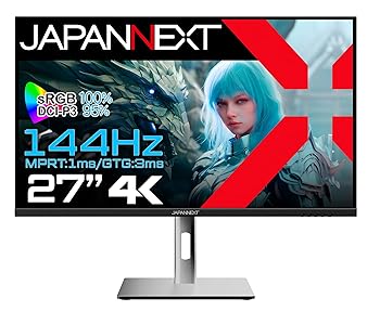 【中古】【未当て嵌める】JAPANNEXT 27in ゲーミングモニター 144サイクル 1ms 4K UHD 3840x2160解像力 IPS ダイアログボックス 見せびらかす (HDMI/DisplayPort/VESA相応う/高さ合わせる/回転させる