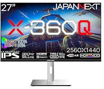 【中古】【未当て嵌める】JAPANNEXT 27in ゲーミングモニター 360サイクル 1ms WQHD 2560x1440解像力 IPS ダイアログボックス 見せびらかす (KVM/HDMI/DisplayPort/Type-C/高さ合わせる/回転させる