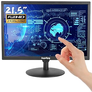 【中古】【未使用】Suprlipy 21.5インチ タッチスクリーンモニター FHD 1920x1050 HDMI VGA AV USB BNC対応, 10ポイント静電容量タッチTFT LED 16:9モニター ノート