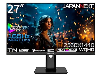 【中古】JAPANNEXT 27in 管する WQHD 2560x1440解像力 TN 見せびらかす (HDMI/DisplayPort/金棒引き内蔵/高さ自然調整/回転させる(中心)役立つこと/VESA相応う/
